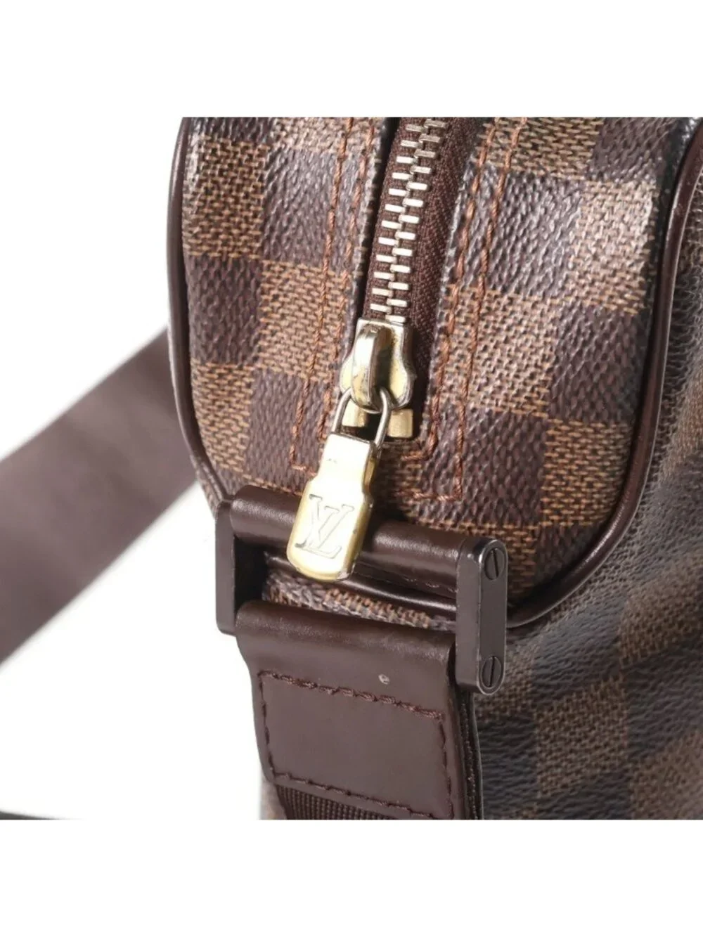 Louis Vuitton Damier Olaf PM Shoulder Bag Brown Leather Gold